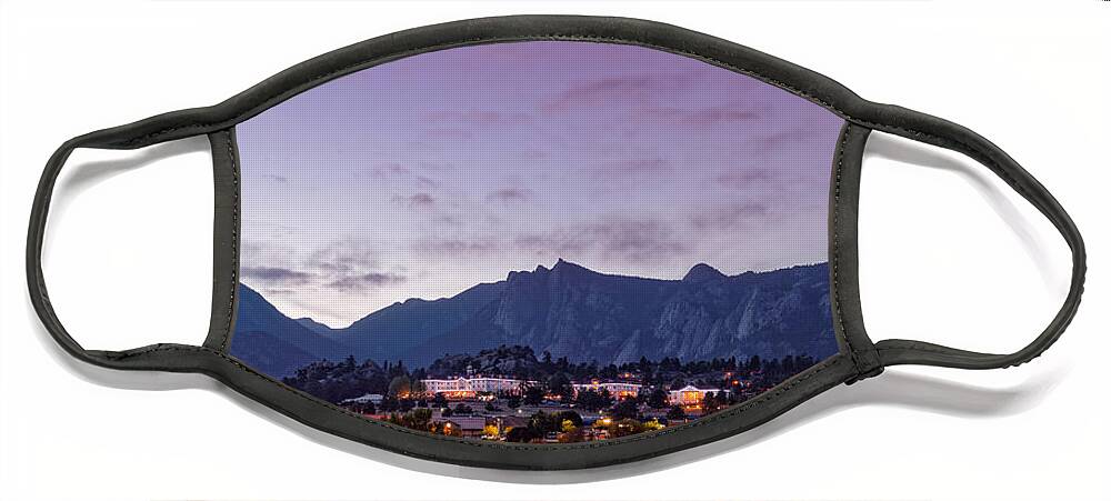 Estes Face Mask featuring the photograph Twilight Panorama of Estes Park, Stanley Hotel, Castle Mountain and Lumpy Ridge - Rocky Mountains by Silvio Ligutti