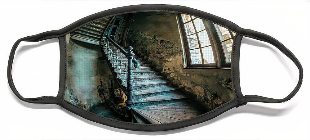 Staircase Face Mask featuring the photograph Twisted abandoned staircase by Jaroslaw Blaminsky