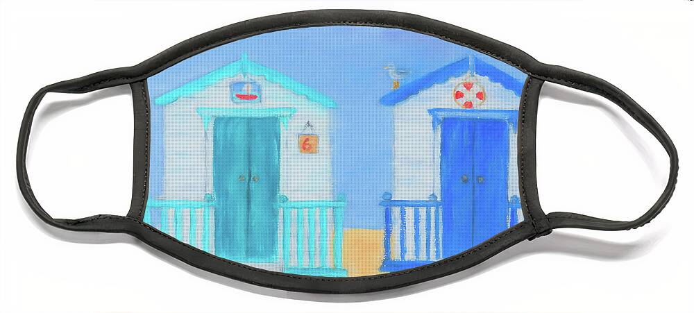 Beach Face Mask featuring the pastel Two Beach Huts by Laura Richards