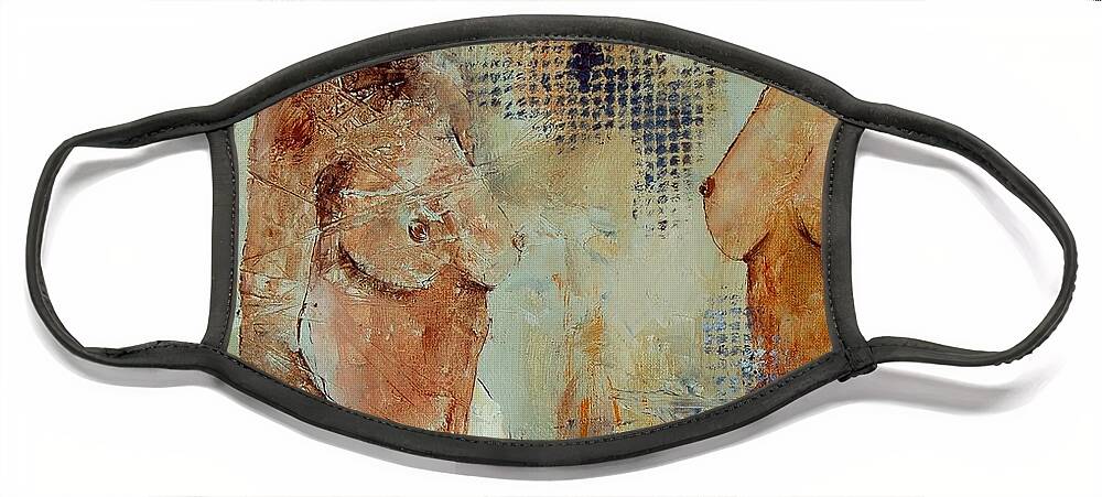 Girl Nude Face Mask featuring the painting Two black sisters by Pol Ledent