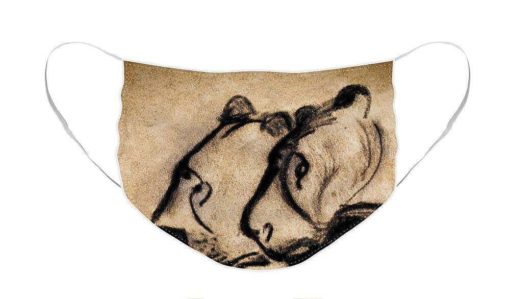 Chauvet Cave Lions Face Mask featuring the painting Two Chauvet Cave Lions by Weston Westmoreland