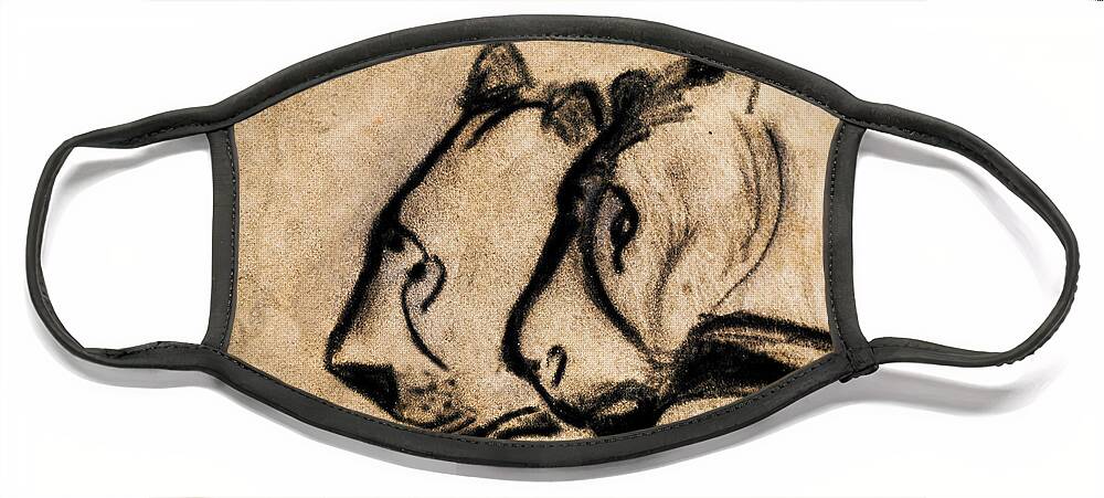 Chauvet Cave Lions Face Mask featuring the painting Two Chauvet Cave Lions by Weston Westmoreland