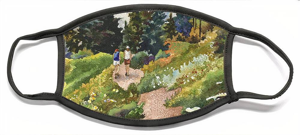 Colorado Hiking Trail Painting Face Mask featuring the painting Two Hikers by Anne Gifford