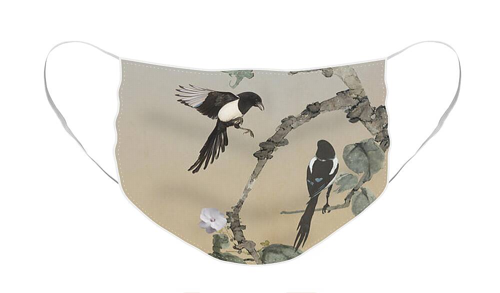 Asian Face Mask featuring the digital art  Two Magpies            by M Spadecaller