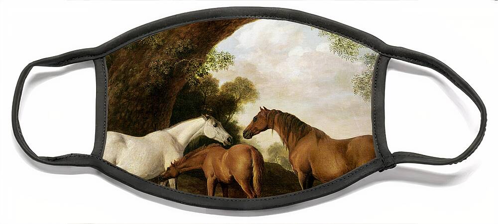 Two Face Mask featuring the painting Two Mares and a Foal by George Stubbs
