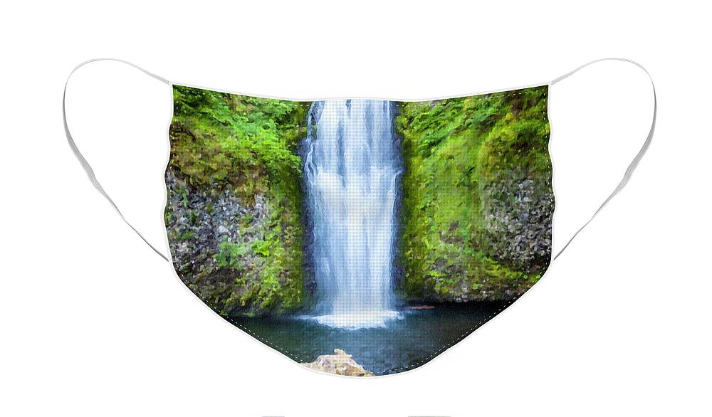 Two Tier Waterfall Face Mask featuring the mixed media Two Tier Waterfall Large Canvas Art, Canvas Print, Large Art, Large Wall Decor, Home Decor by David Millenheft