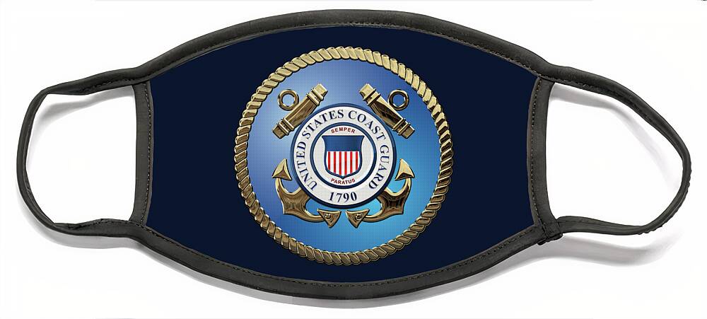 'military Insignia & Heraldry 3d' Collection By Serge Averbukh Face Mask featuring the digital art U. S. Coast Guard - U S C G Emblem over Blue Velvet by Serge Averbukh