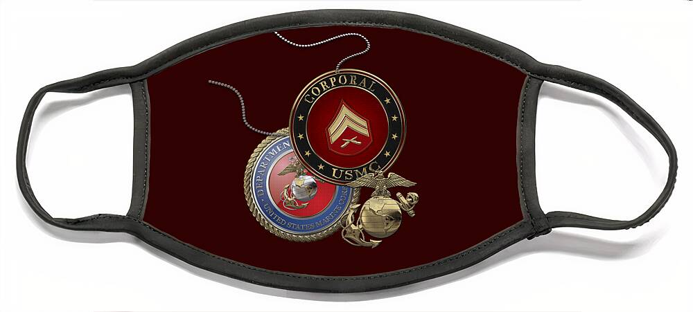 �military Insignia 3d� By Serge Averbukh Face Mask featuring the digital art U. S. Marines Corporal Rank Insignia over Red Velvet by Serge Averbukh