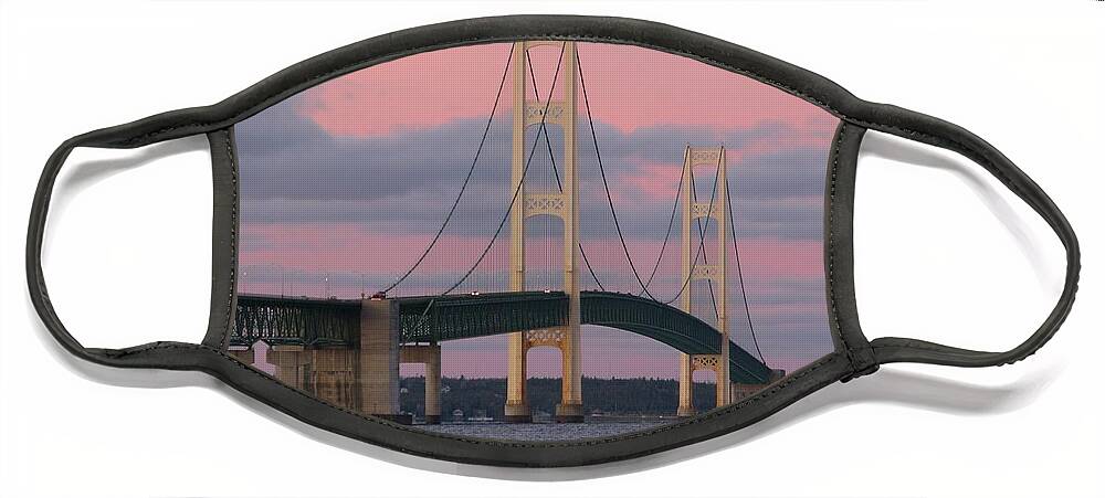 Mackinac Bridge Face Mask featuring the photograph Under a Rose Colored Sky by Keith Stokes
