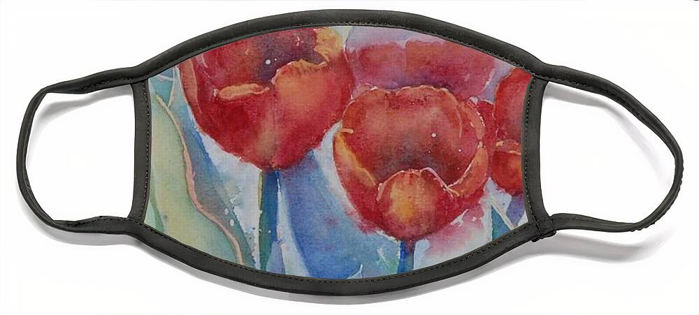 Flowers Face Mask featuring the painting Undersea Tulips by Ruth Kamenev