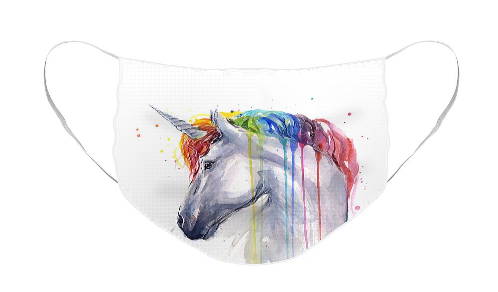 Magical Face Mask featuring the painting Unicorn Rainbow Watercolor by Olga Shvartsur