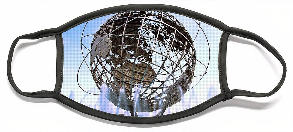 Meadows Face Mask featuring the photograph Unisphere with Fountains by Bob Slitzan