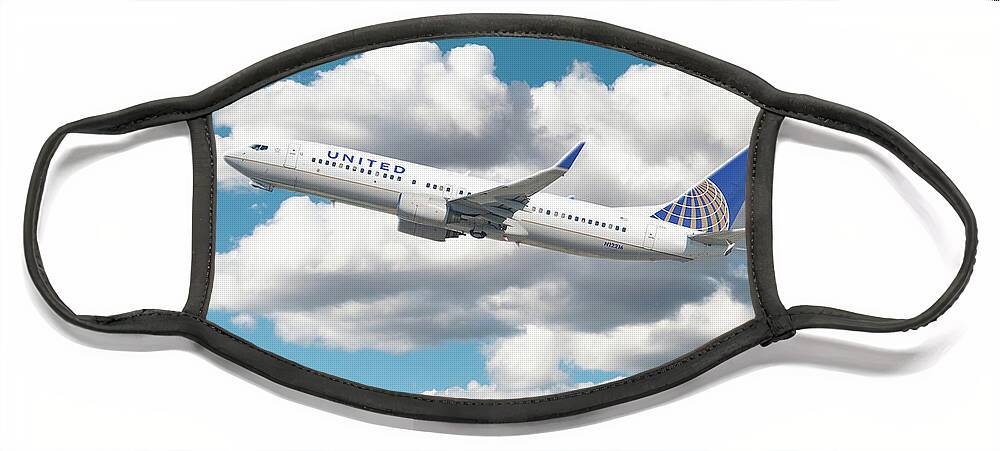 Boeing Face Mask featuring the digital art United Airlines Boeing 737 by Airpower Art