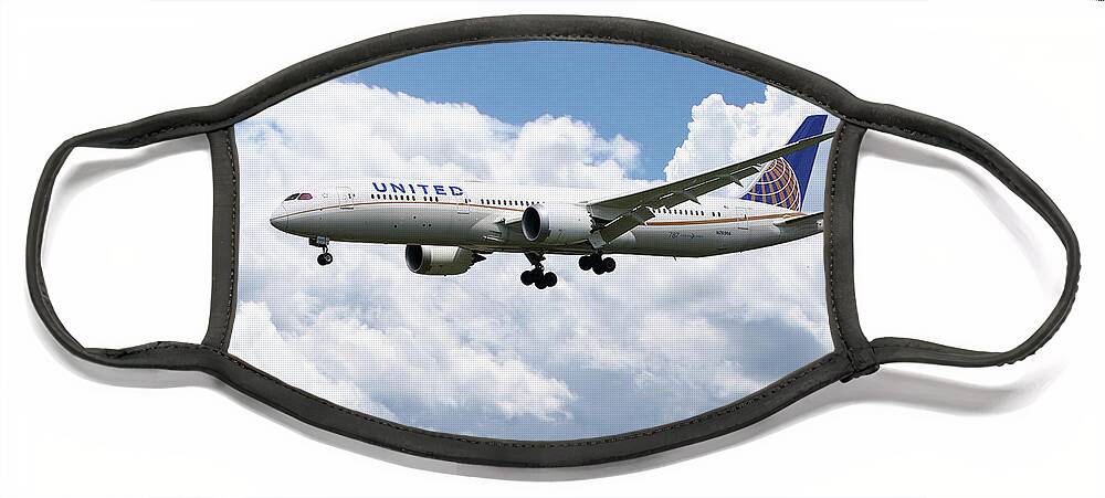 United Face Mask featuring the digital art United Airlines Boeing 777 Dreamliner by Airpower Art