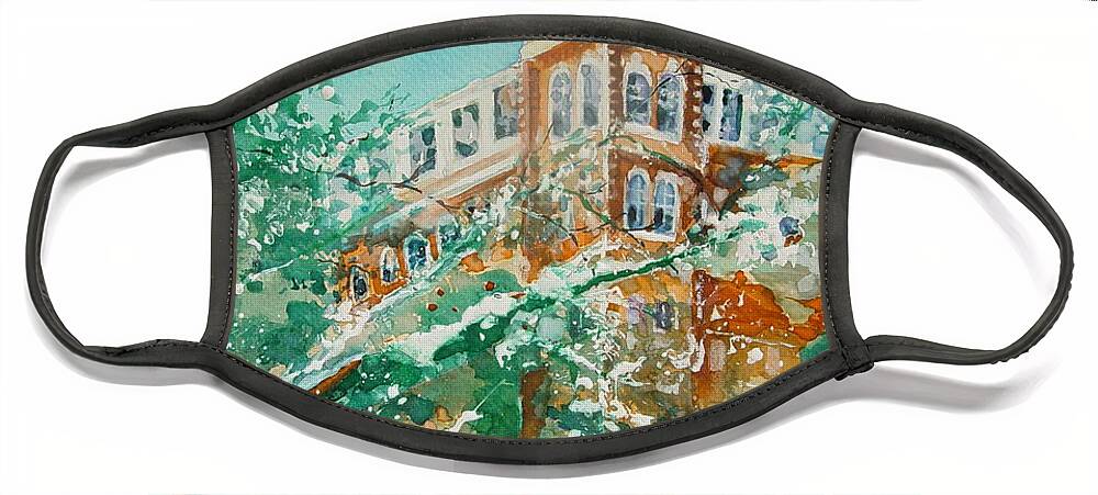 Architecture Face Mask featuring the painting Ice On Old Main 1 by Robin Miller-Bookhout
