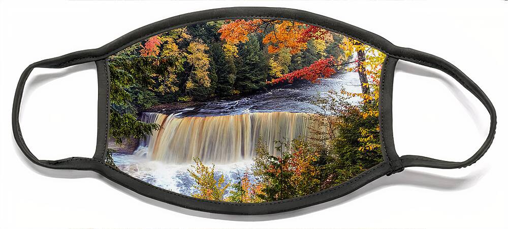 Upper Tahquamenon Falls Face Mask featuring the photograph Upper Tahquamenon Waterfalls On An Autumn Day by Norris Seward
