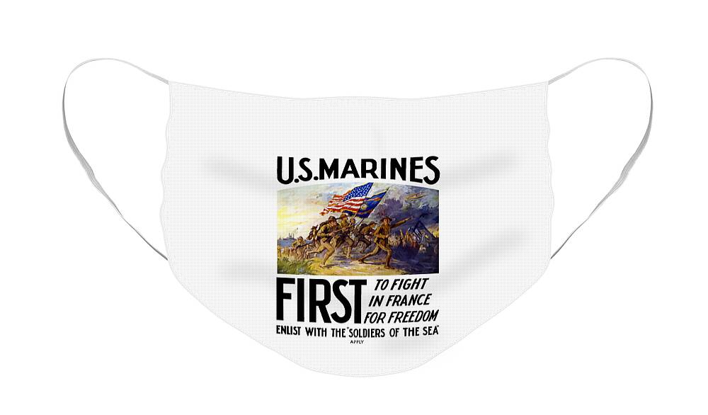 Marines Face Mask featuring the painting US Marines - First To Fight In France by War Is Hell Store