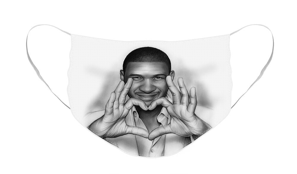 Usher Face Mask featuring the drawing Usher by Greg Joens