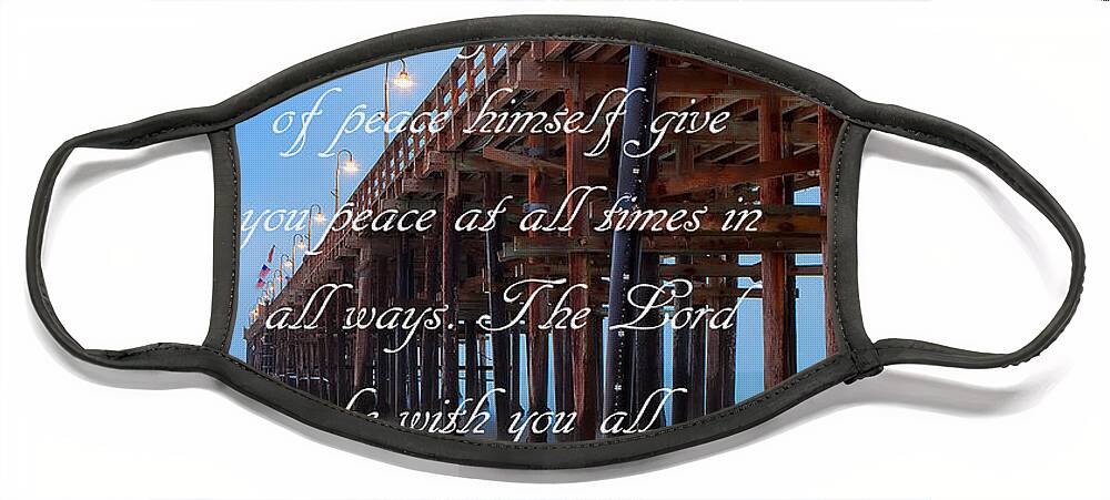 Pier Face Mask featuring the photograph Ventura CA Pier with Bible Verse by John A Rodriguez
