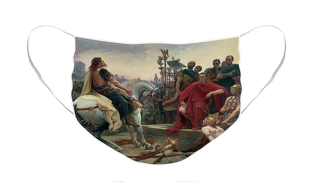 Vercingetorix Face Mask featuring the painting Vercingetorix throws down his arms at the feet of Julius Caesar by Lionel Noel Royer