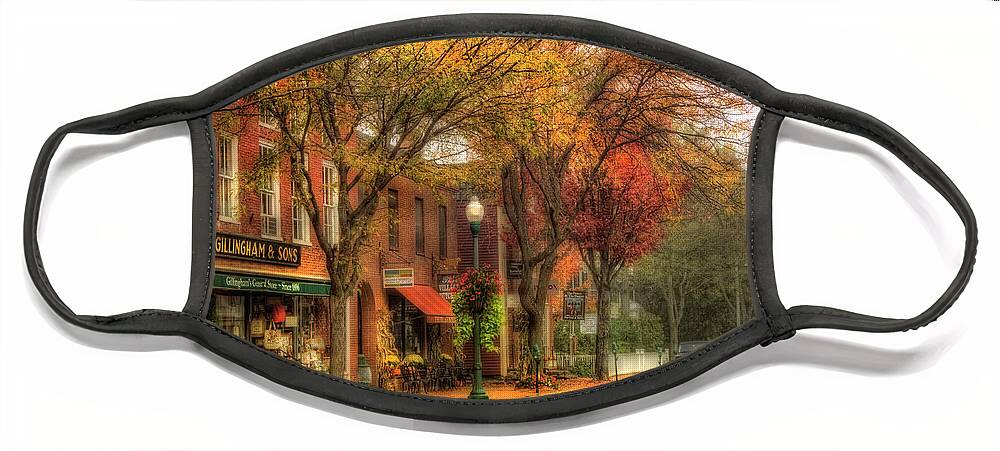 Vermont Face Mask featuring the photograph Vermont General Store in Autumn - Woodstock VT by Joann Vitali