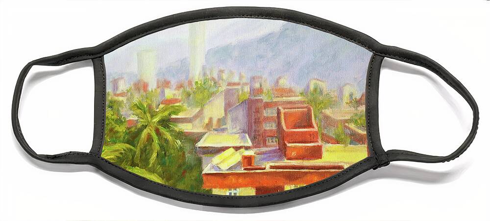 View From Our Balcony Face Mask featuring the painting View from our balcony by Uma Krishnamoorthy