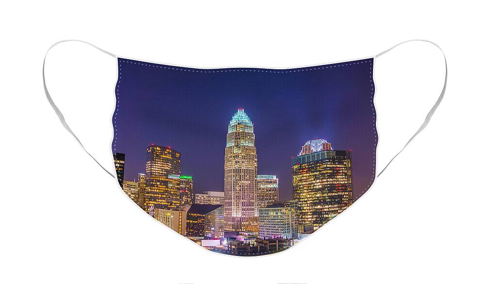 North Face Mask featuring the photograph View Of Charlotte Skyline Aerial At Sunset by Alex Grichenko