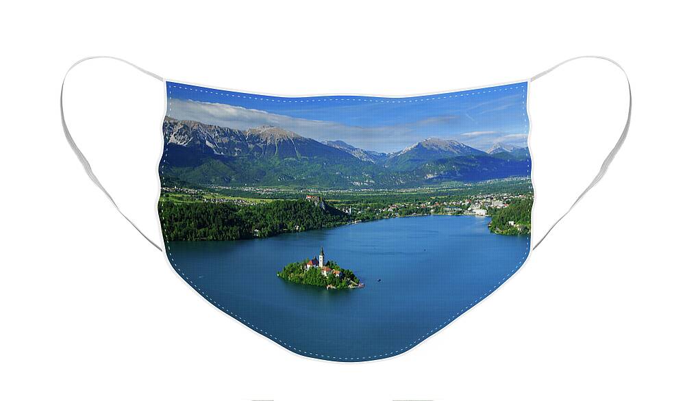 Bled Face Mask featuring the photograph View of Lake Bled from Mala Osojnica by Ian Middleton