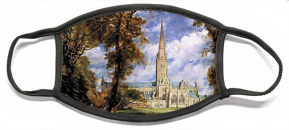 View Of Salisbury Cathdral Face Mask featuring the painting View of Salisbury Cathdral by John Constable