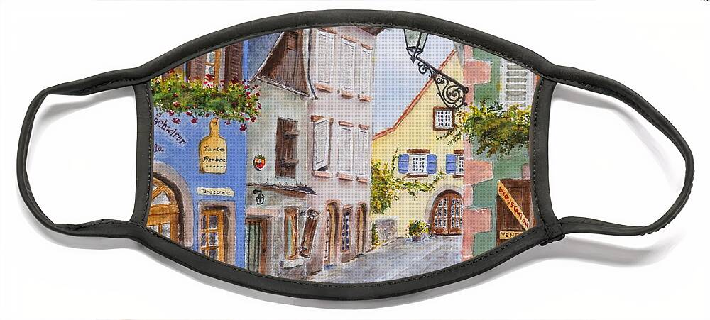 Village Face Mask featuring the painting Village in Alsace by Mary Ellen Mueller Legault