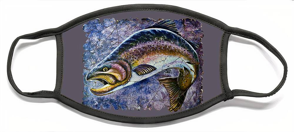  Face Mask featuring the painting Vintage Blue Trout Fresco Every Fisherman should have inspiring art and a Fisherman Prayer by OLena Art