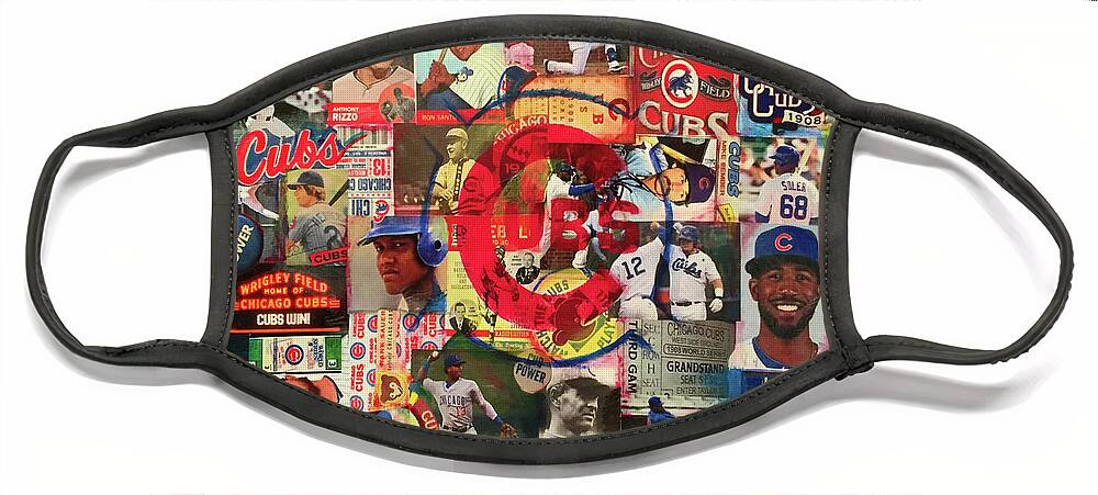 Showing My Love For The Cubs Face Mask featuring the mixed media Vintage Cubs by Val Zee McCune