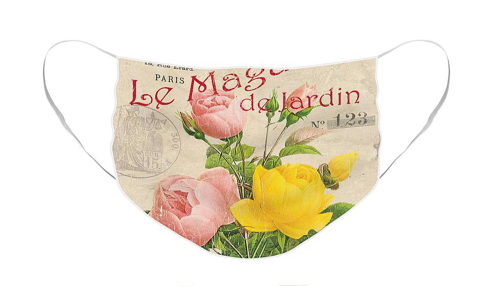 Floral Face Mask featuring the painting Vintage French Flower Shop 3 by Debbie DeWitt
