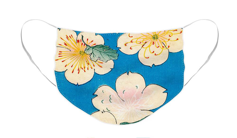 #faatoppicks Face Mask featuring the painting Vintage Japanese illustration of dogwood blossoms by Japanese School