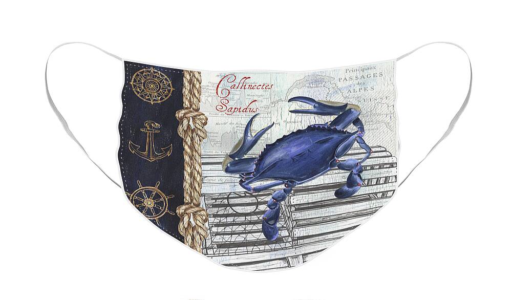 Crab Face Mask featuring the painting Vintage Nautical Crab by Debbie DeWitt