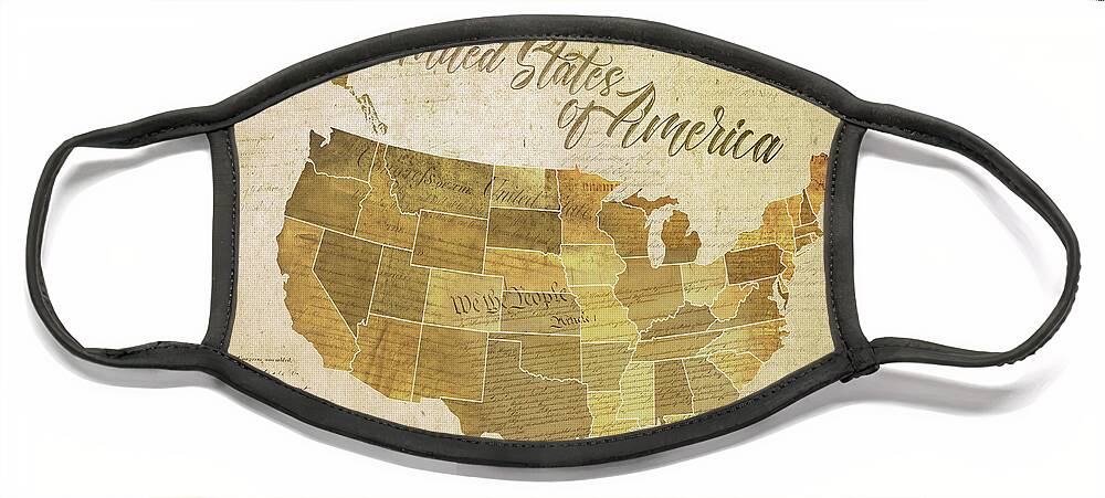 Map Face Mask featuring the digital art Vintage United States of America by Laura Ostrowski