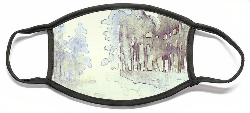 Landskap Face Mask featuring the painting Vintrig skogsglanta, a wintry glade in the woods 2,83 Mb_0047 Up to 60 x 40 cm by Marica Ohlsson