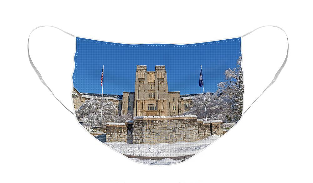 Virginia Face Mask featuring the photograph Virginia Tech Campus Burruss Hall by Betsy Knapp
