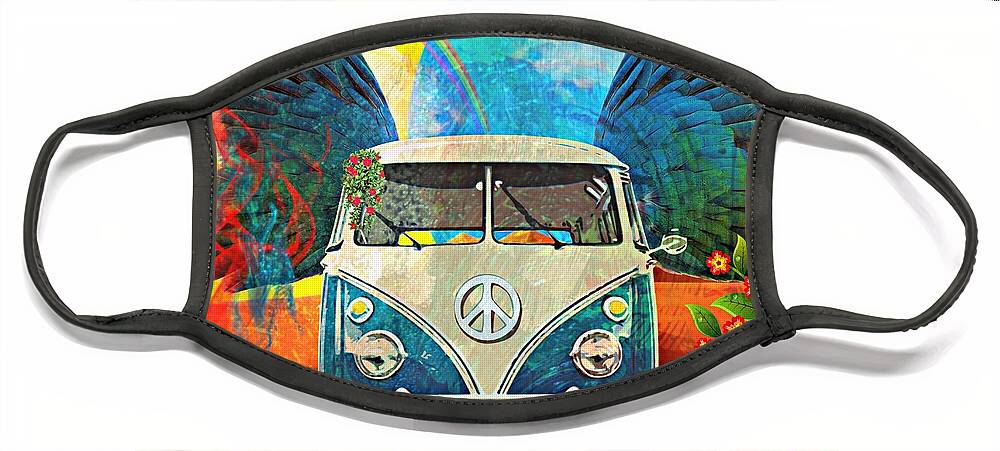 Volkswagen Face Mask featuring the mixed media VW Bus Trip by Ally White