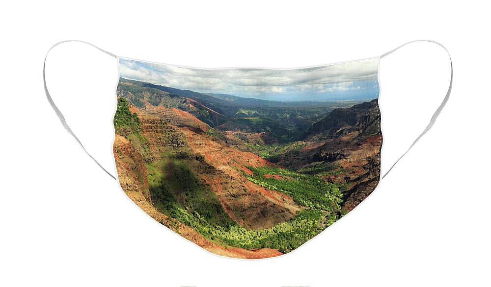 Landscape Face Mask featuring the photograph Waimea Canyon From The West by James Eddy