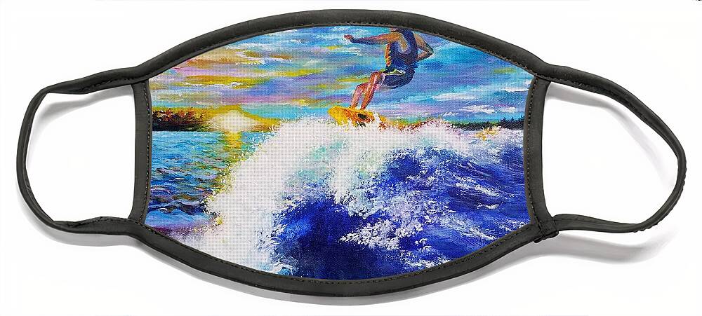 Wake Surfing Face Mask featuring the painting Wake Surfin' by Lisa Debaets