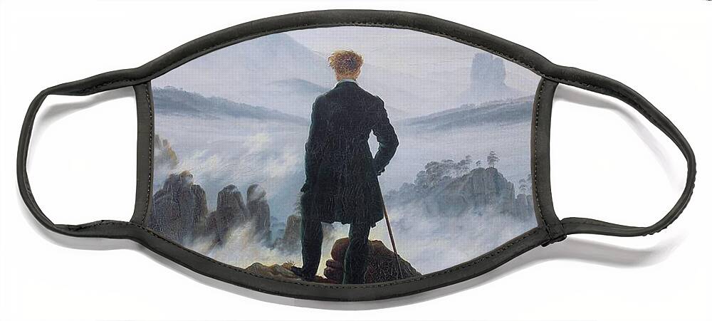 Caspar David Friedrich Face Mask featuring the painting Wanderer Above The Sea Of Fog by Caspar David Friedrich