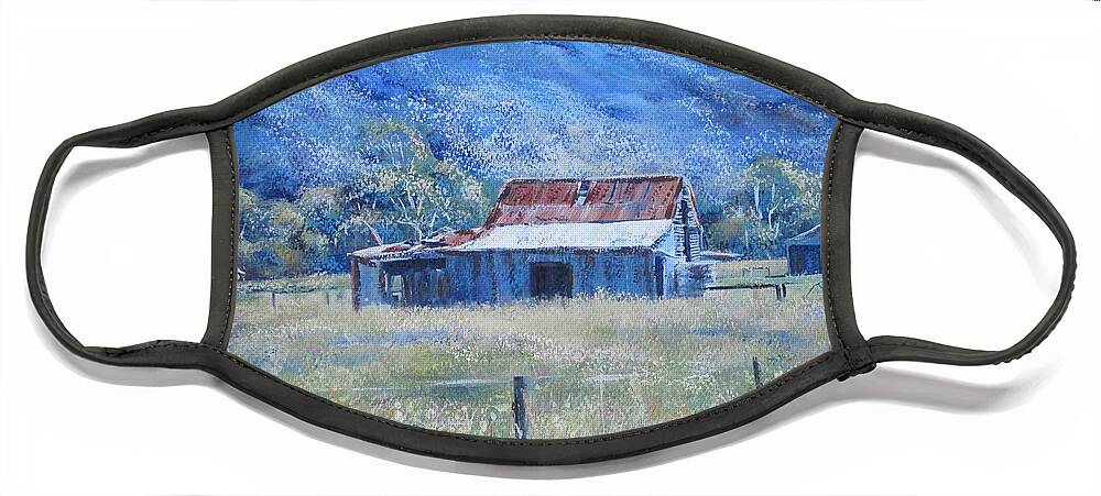 Warby Hut Face Mask featuring the painting Warby Hut by Ryn Shell