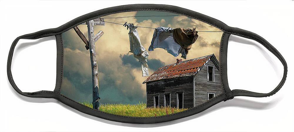 Clothes Face Mask featuring the photograph Wash on the Line by Abandoned House by Randall Nyhof