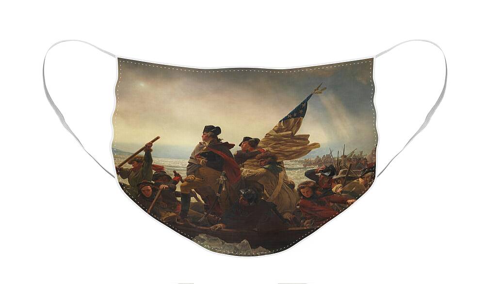 George Washington Face Mask featuring the painting Washington Crossing The Delaware by War Is Hell Store