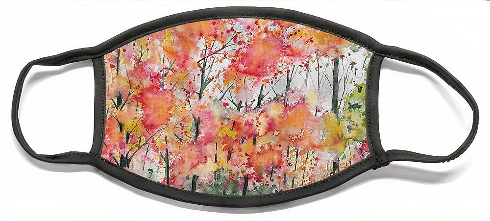 Forest Face Mask featuring the painting Watercolor - Autumn Forest by Cascade Colors