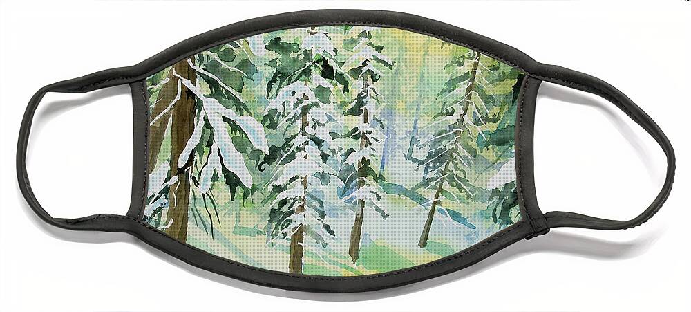 Colorado Face Mask featuring the painting Watercolor - Colorado Winter Tranquility by Cascade Colors