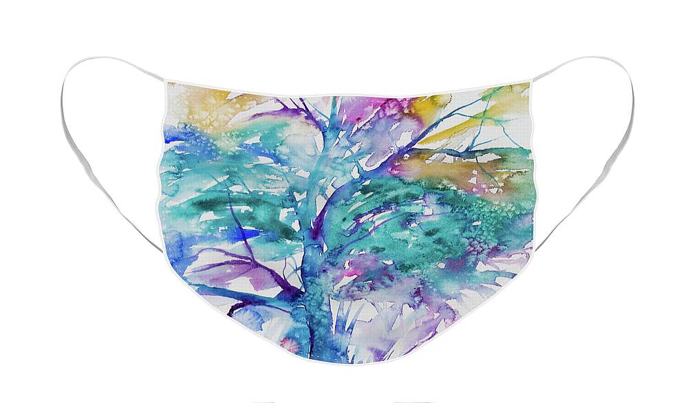 Tree Face Mask featuring the painting Watercolor - Colorful Abstract Tree by Cascade Colors