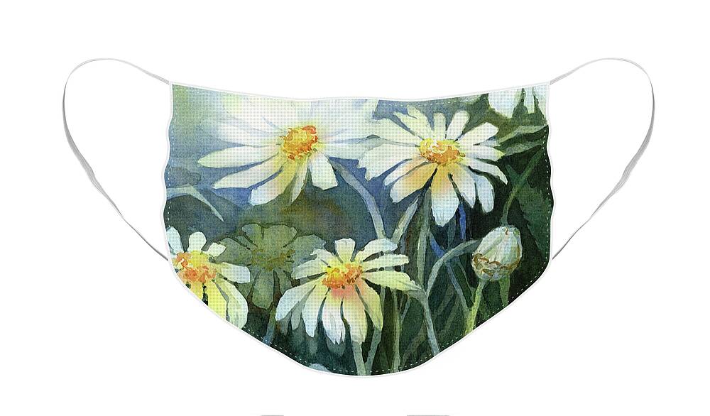 Daisies Face Mask featuring the painting Daisies Flowers by Olga Shvartsur