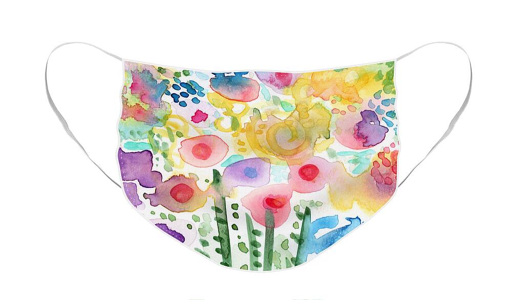 Floral Face Mask featuring the mixed media Watercolor Flower Garden- Art by Linda Woods by Linda Woods